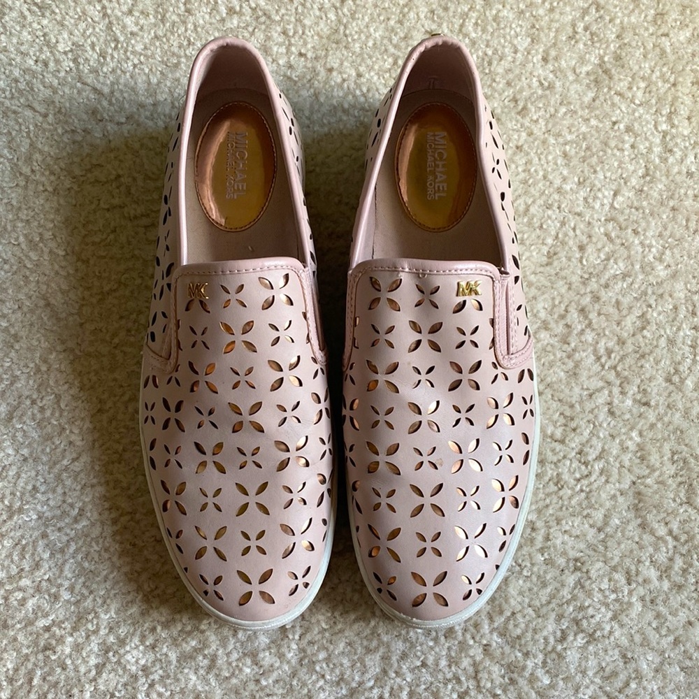Pink & rose gold slip on sneakers